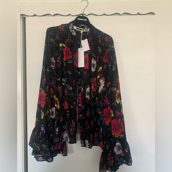 NWT Alexander McQueen sheer Floral long sleeve top size IT 46/ US L - Picture 2 of 9